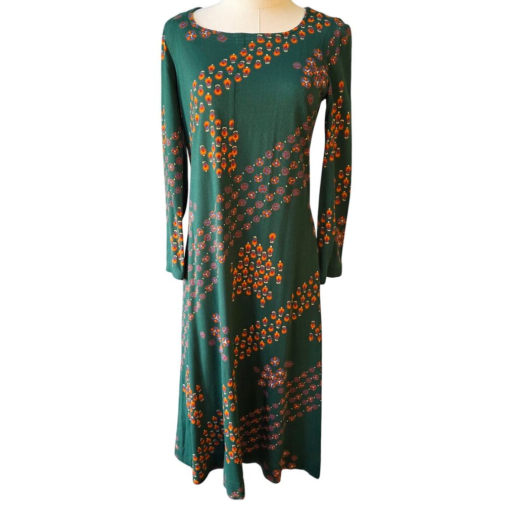 Vintage 80s Albert Nipon Women's Floral Geometric Wool Blend Midi Dress  8 Green